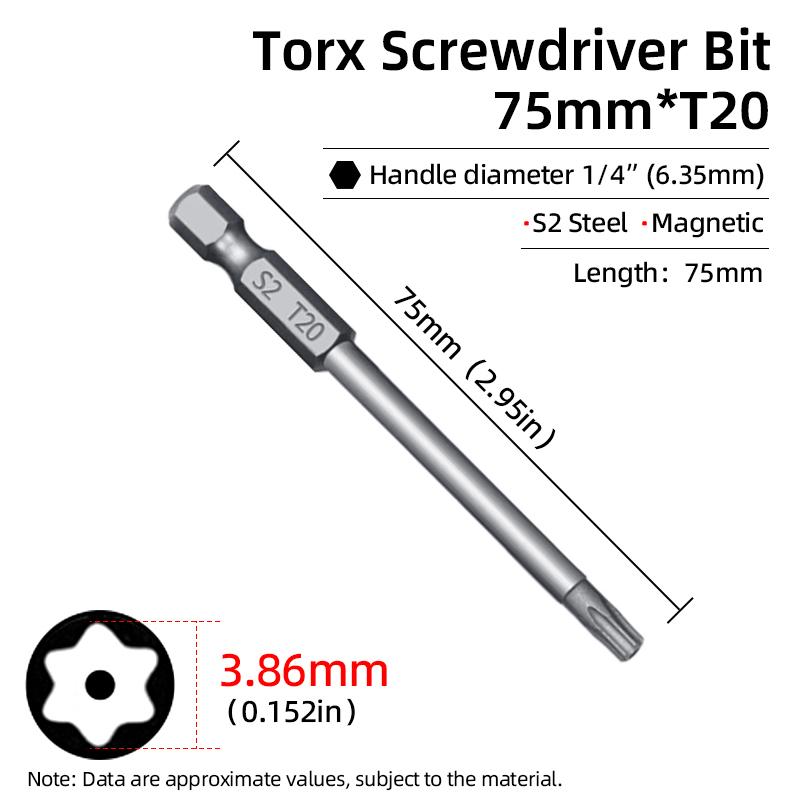 75 мм магнитные биты Torx для отвертки, биты с защитой от несанкционированного доступа T6-T40, полая головка в форме цветка сливы S2 1/4'', шестигранник для ручных электроинструментов