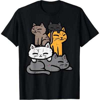 Кошки Нагромоздились Милый Котенок Кошачий Женщины Девочки Дети Малыш Футболка