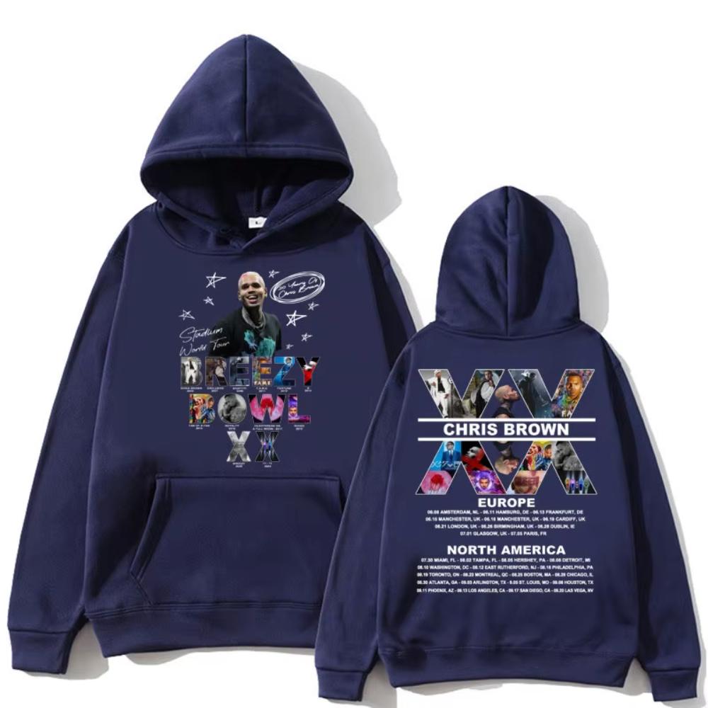 Худи с принтом Rapper Chris Brown Breezy Bowl XX Tour Харадзюку Модное Мужское с Длинным Рукавом Оверсайз Популярное Худи Стритвир