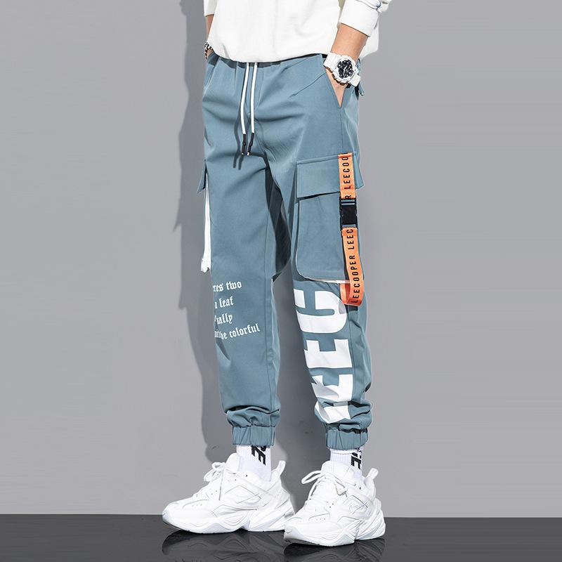 2023 Men's New Streamer Overalls Spring and Autumn Models Multi-pocket Letter Printing Boys Tide Brand Sports Casual Trousers