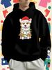 Fun Christmas Corgi with Red Santa Hat Men'S Print Hoodie, Fun Christmas Corgi with Red Santa Hat