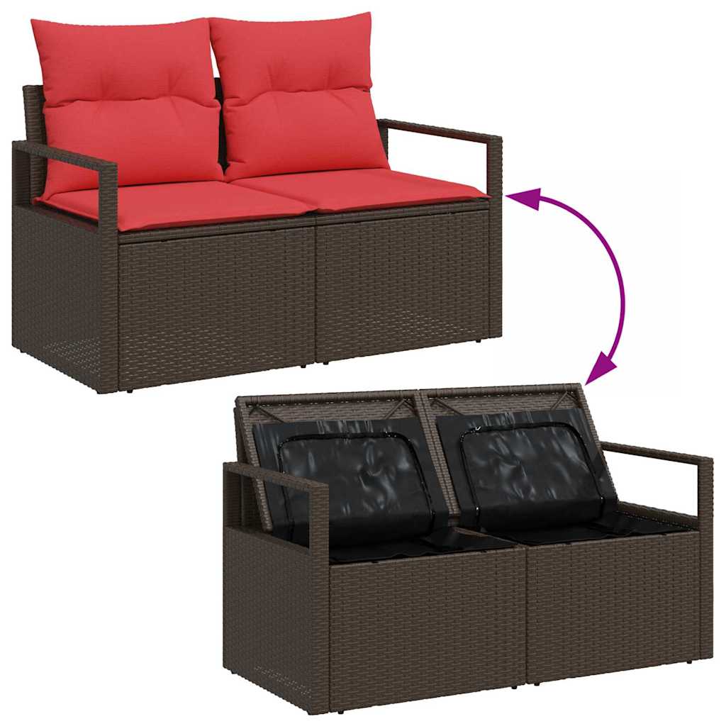 Garden Sofa Set with Cushions 5 pcs Brown and Red Poly Rattan