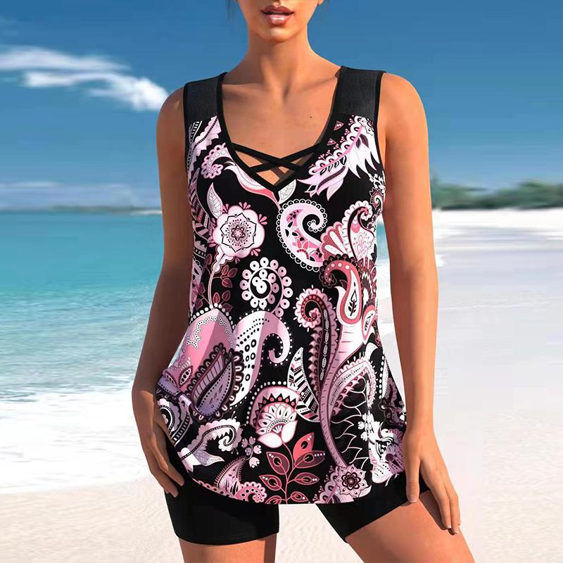 Women Floral Print Two Piece Swimdress Tankini Set 2023 Sexy Swimwear Large Size Bikini Monokini Set Summer Swimsuit Beachwear