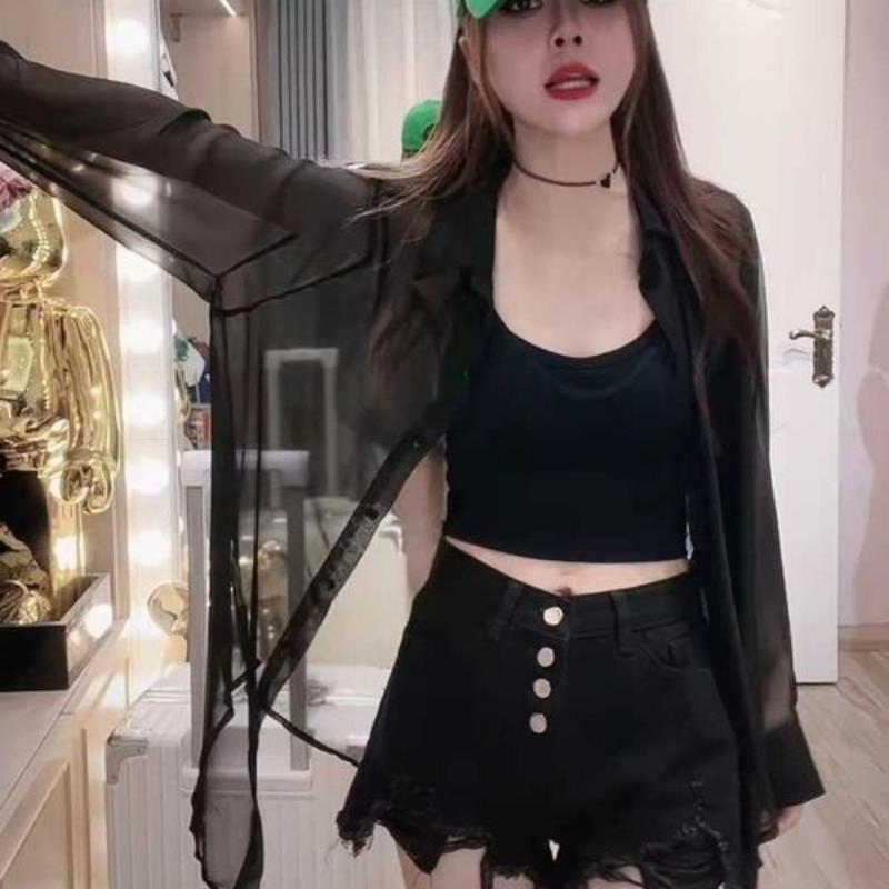 WTEMPO Summer Women's Sunscreen Cardigan Thin Jacket Chiffon Tops Korean Temperament Loose Long-sleeved