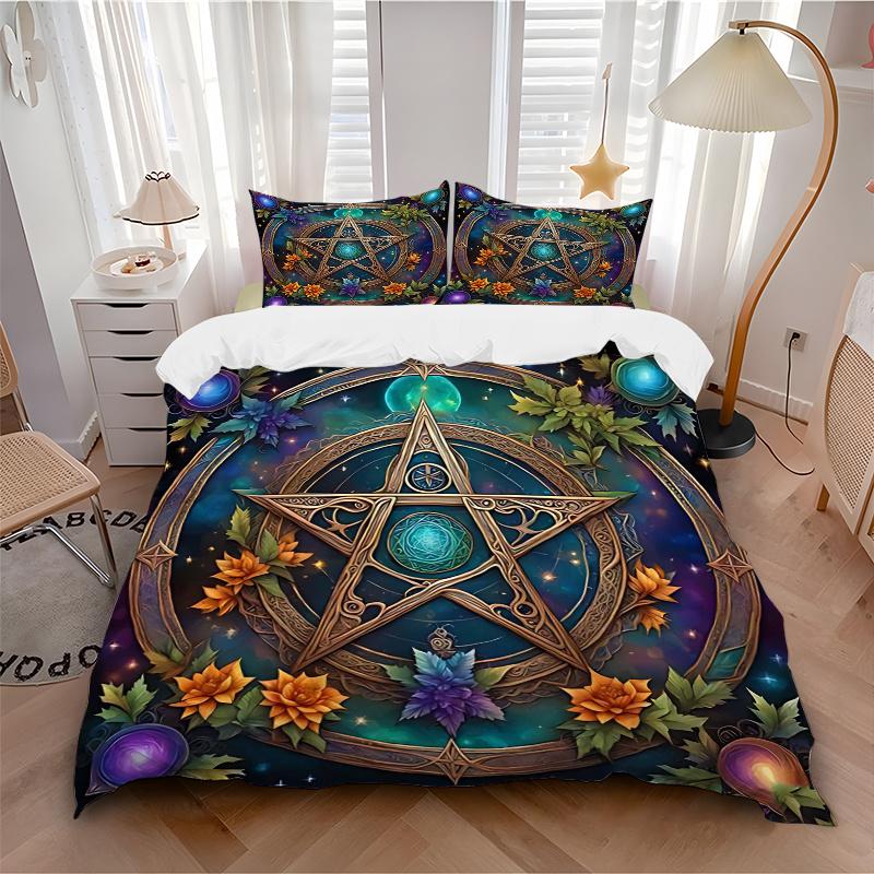 3pcs Mystic Pentagram Enchanted Pattern Bedding Set, 1* Cover + 2*Pillowcases, Printed Bedding Set, Soft and Comfortable, Suitable for Bedro