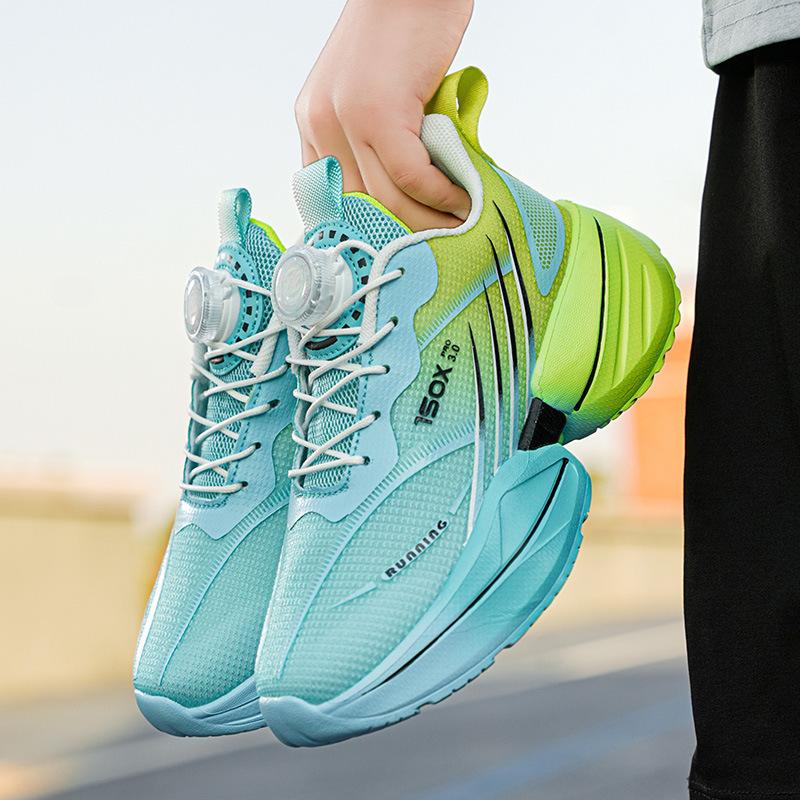 2025 Spring and Autumn Boys Sneakers Classmate Mesh Breathable Rotating Button Carbon Running Shoes Popular Red Rabbit Foreign Trade