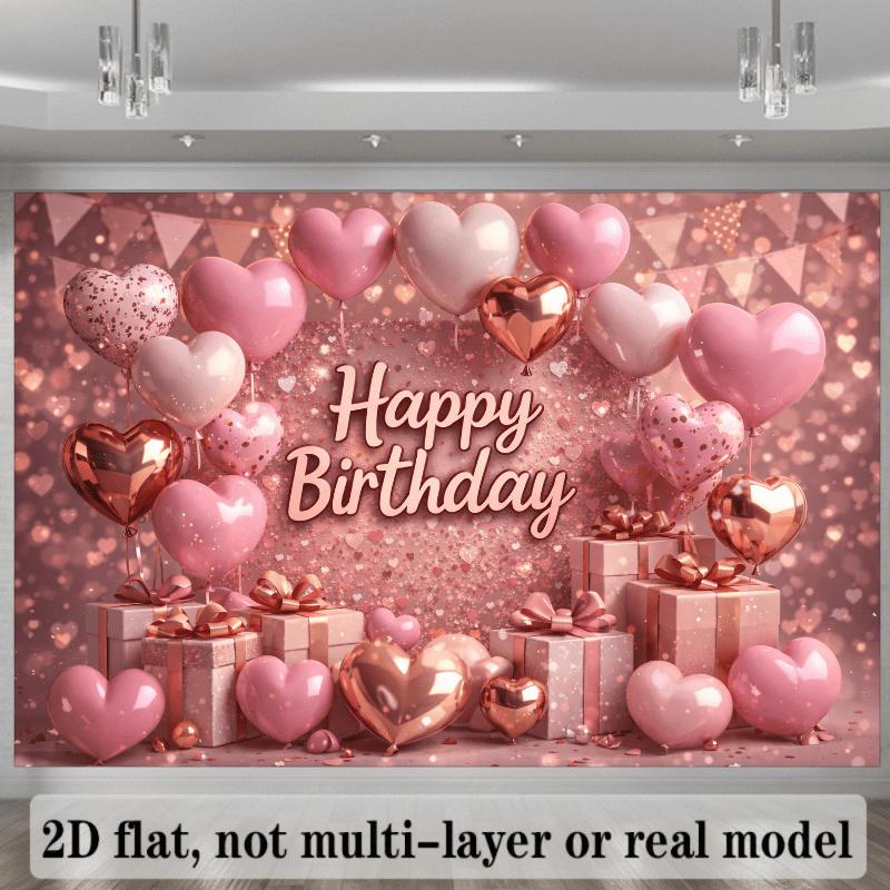 2D plane luxurious heart-shaped birthday party backdrop, dark background with golden spots.zyc