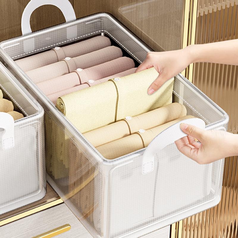 Прозрачная корзина для хранения одежды из ПВХ, ящик для хранения нижнего белья, каркас из нержавеющей стали, органайзер для гардероба, водонепроницаемая тканевая коробка
