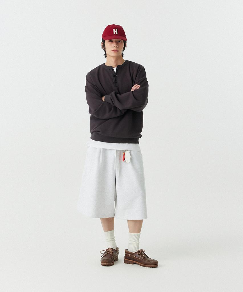 STENDS [M~4Xl] Henley Neck Semi-Oversized Sweatshirt_Charcoal