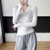 Threaded Cotton Style Is Slim and V-neck Long Sleeves Simple and Versatile Sexy Hot Girl Slim Base T-shirt Top