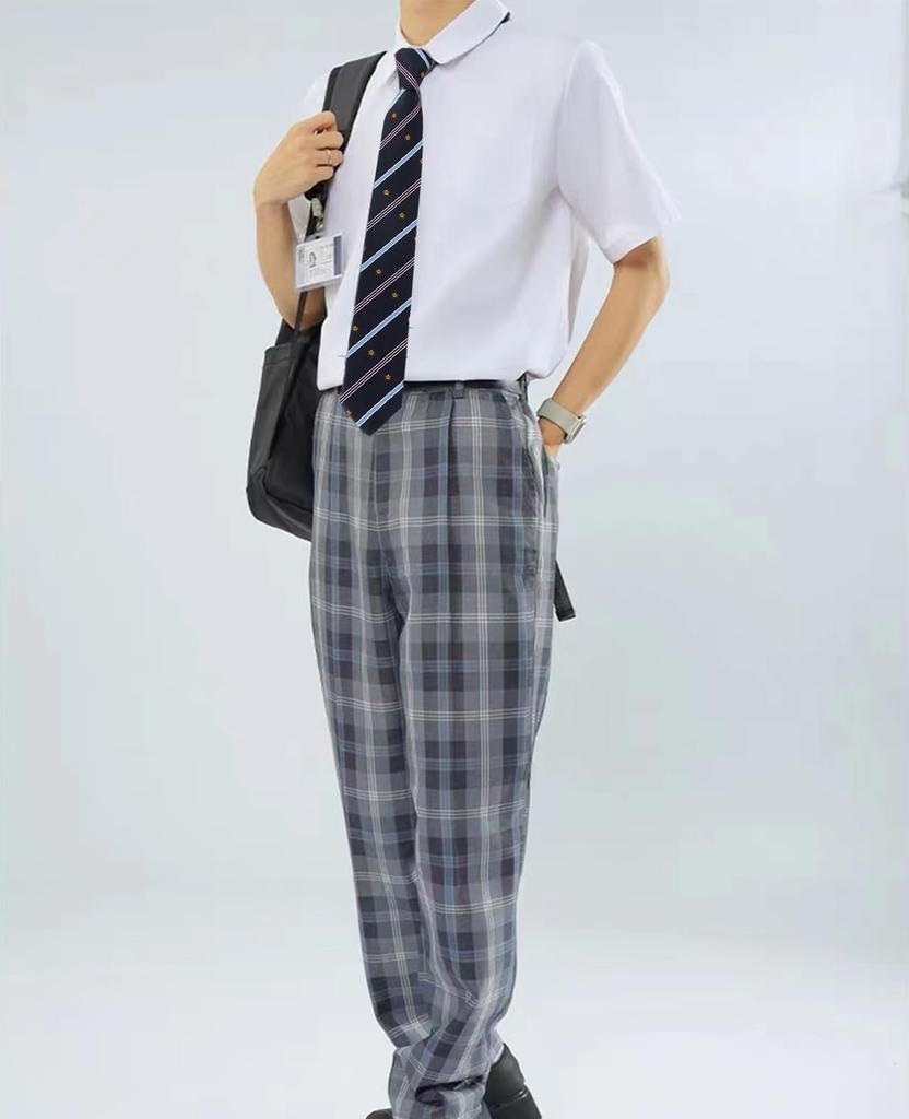 QOOLY High School Boy Cosplay Includes Uniform School and Perfect for Halloween and School Size XL 3-Piece Set, Skirt, Uniform, Tie, Festivals, Grey,