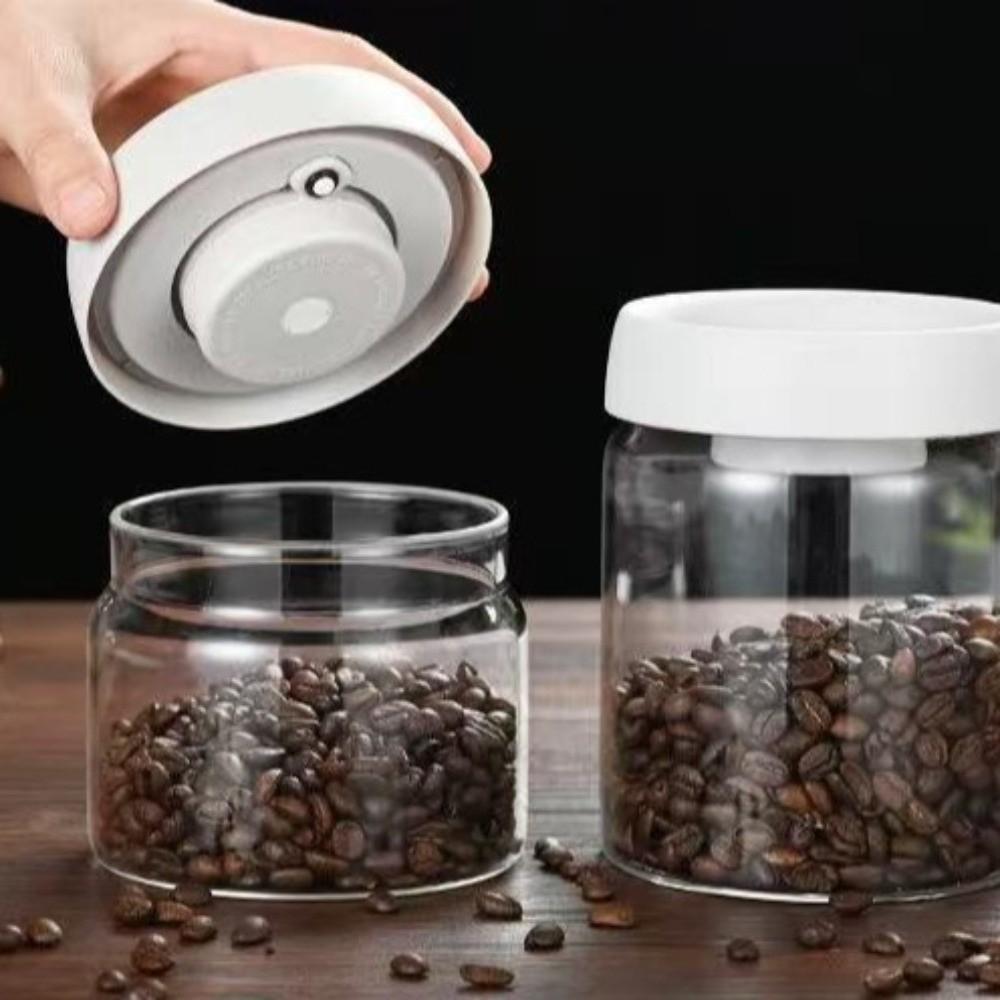 Press Type Coffee Bean Storage Jar Manual Glass Coffee Jar Vacuum Sealed Jar  Home Use