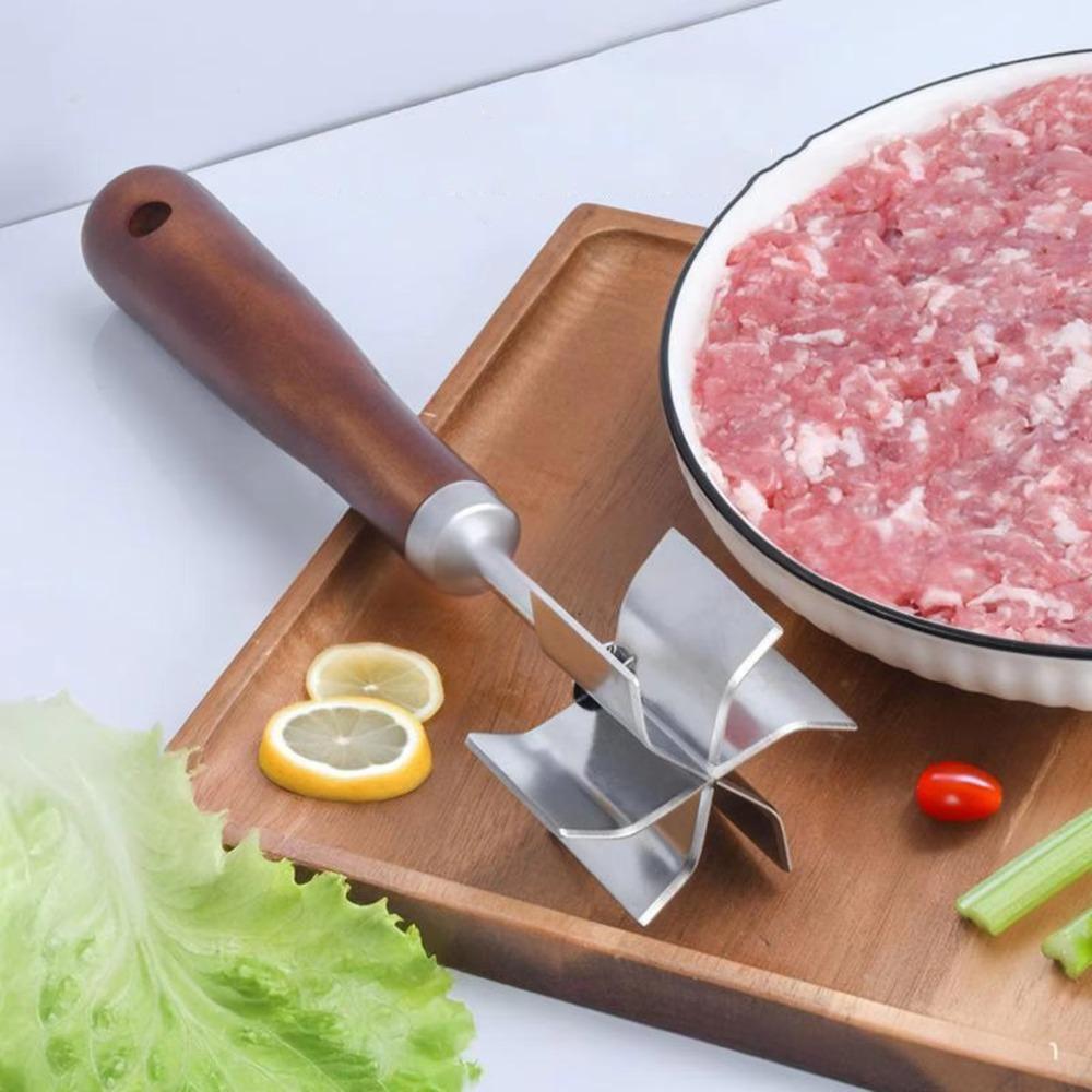 Wooden Handle Food Masher Stainless Steel Potato Smasher Ground Beef Chopper Restaurant
