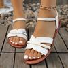 Мода Плюс Размер 2025 Лето Женские Сандалии с Открытым Носком Круглый Носок Рим Эластичная Лента Плоская Подошва с Плетением Сандалии Уличная Повседневная Пляжная Обувь