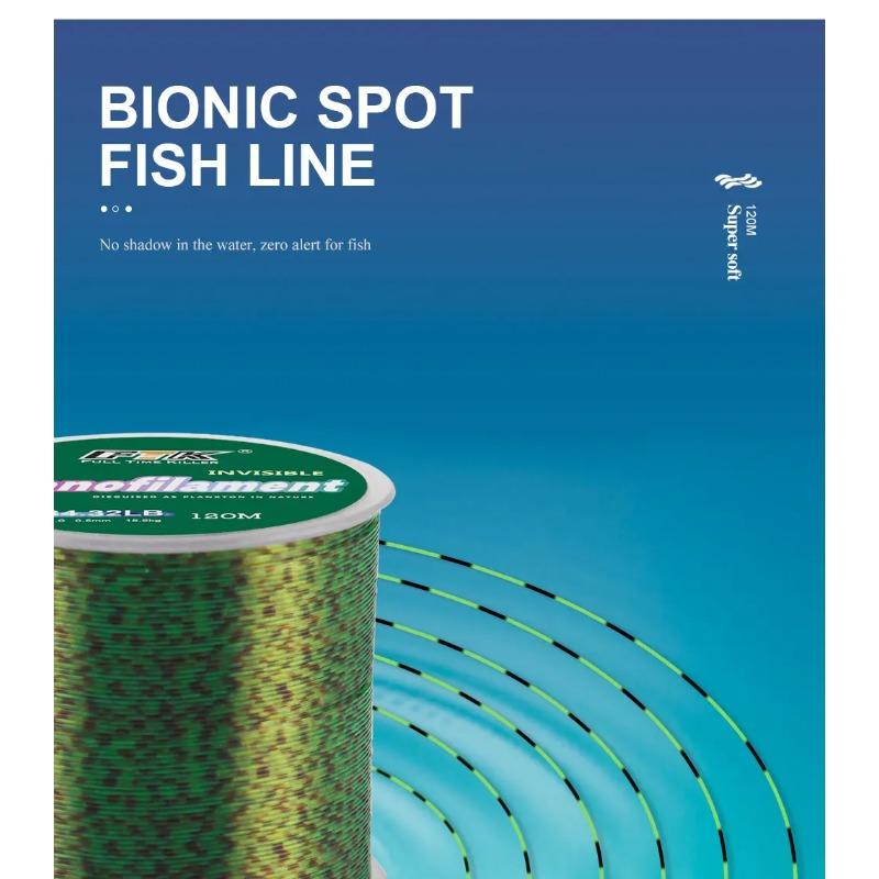 120М Цветная Супер Невидимая Пятнистая Леска Монофиламентная Леска Пятнистая с Флюорокарбоновым Покрытием Леска для Карповой Рыбалки Песка