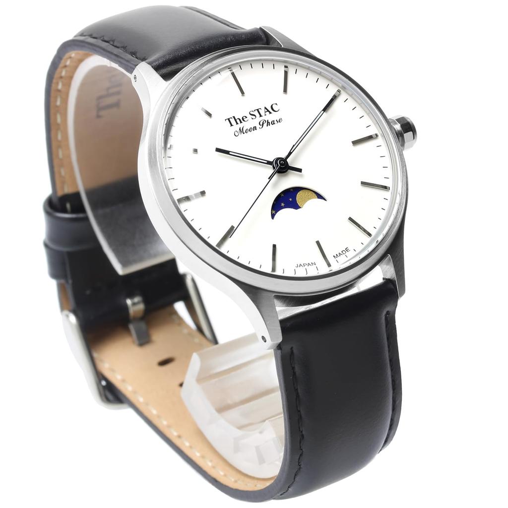 Часы STAC Made in Japan 36 мм, старинные, ретро, унисекс, с полосой фаз Луны x белые, черные, крокодиловые [The Stack] мужские, женские, ST-MF001