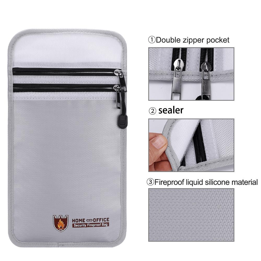 Fireproof Bag Double Pocket Zipper File Bags Safe Bag Portable Waterproof File Bags Folder Cash Bag Fireproof Money Bag
