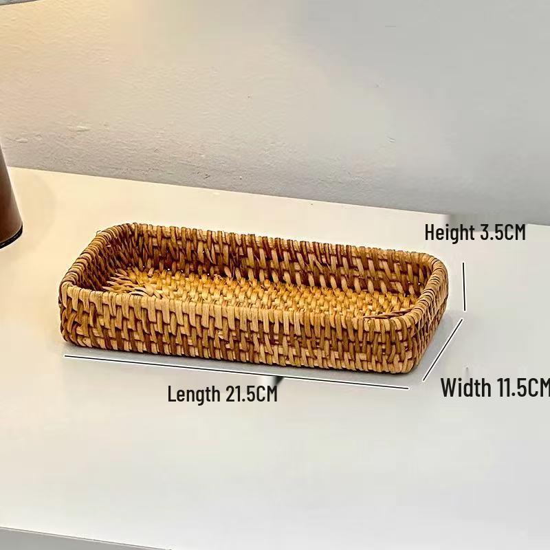 Hand-Woven Natural Rattan Storage Basket for Cosmetics and Desktop Organizing with a Retro High-End Feel