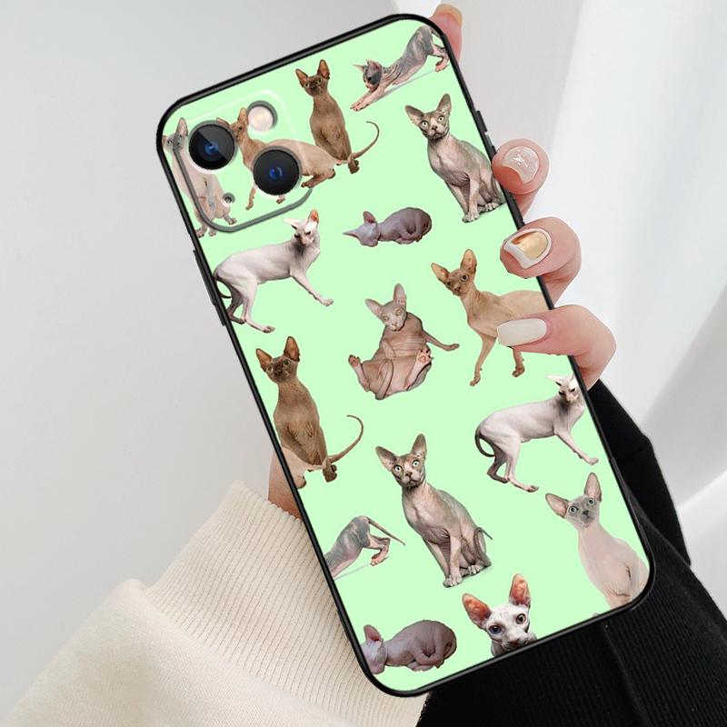 Sphynx Cat Phone Case For iPhone 11 12 13 14 15 16 Pro Max Mini X XR XS Max Plus Cover Funda