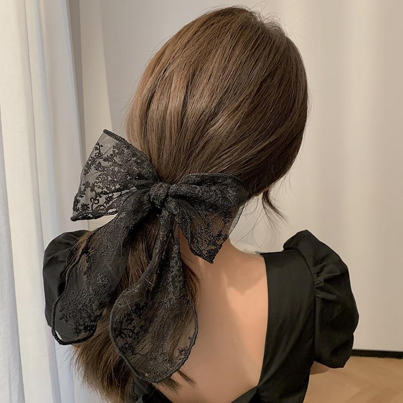 Fashion Solid Color Women Lace Hairclip Black White Bow Hair Barrettes Ponytail Hairpin Accessories For Women Hair Decoration
