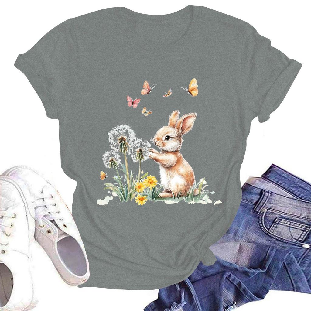 Women's Casual Round Neck Short Sleeve Pullover Printed T-Shirt Top