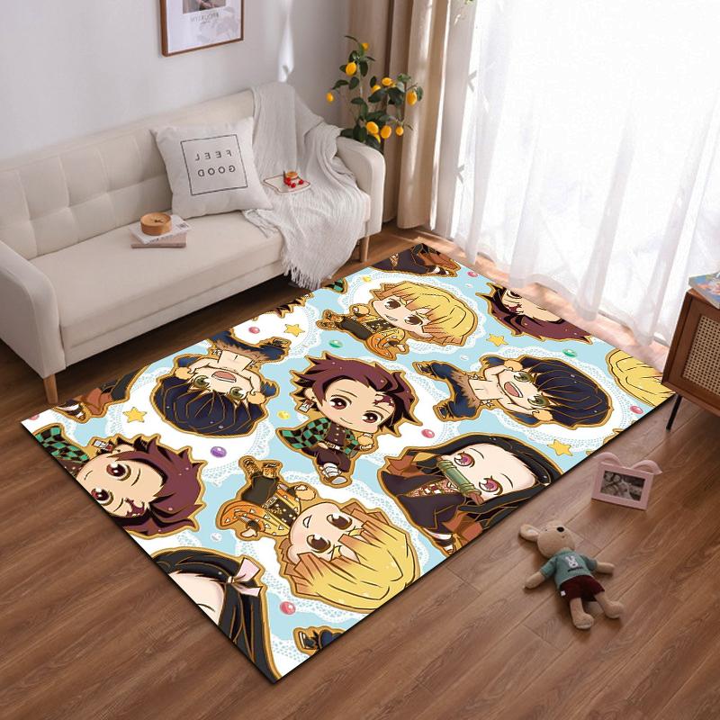 Cute Anime Chibi Characters Pattern Rug Non-slip rug suitable for living room and bedroom sofas.