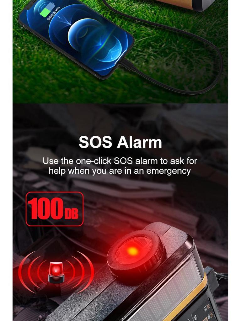 Портативное радио с ручным приводом и солнечной батареей для экстренных ситуаций с многофункциональным освещением для подготовки к стихийным бедствиям