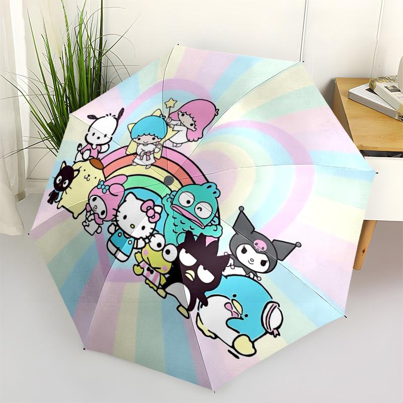 1pc Hello Kitty Friends Automatic Opening/Closing Umbrella - Portable Folding Design with 8-Bone Iron Frame, Outdoor, Festive Gift for Fans, Travelers