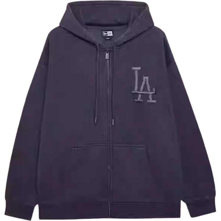 New Era FW24 MLB Los Angeles Dodgers Свободная Толстовка с капюшоном на молнии с логотипом и буквами, с длинным рукавом, флисовая, Американская толстовка, Унисекс, Темно-серый 14177705