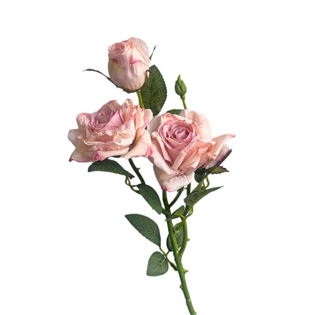 Artificial Rose Stem, 24 Inch, Silk Flowers With 3 Blooms, Premium Polyester Material, Wedding And Event Decor, Indoor Use, No Maintenance Required