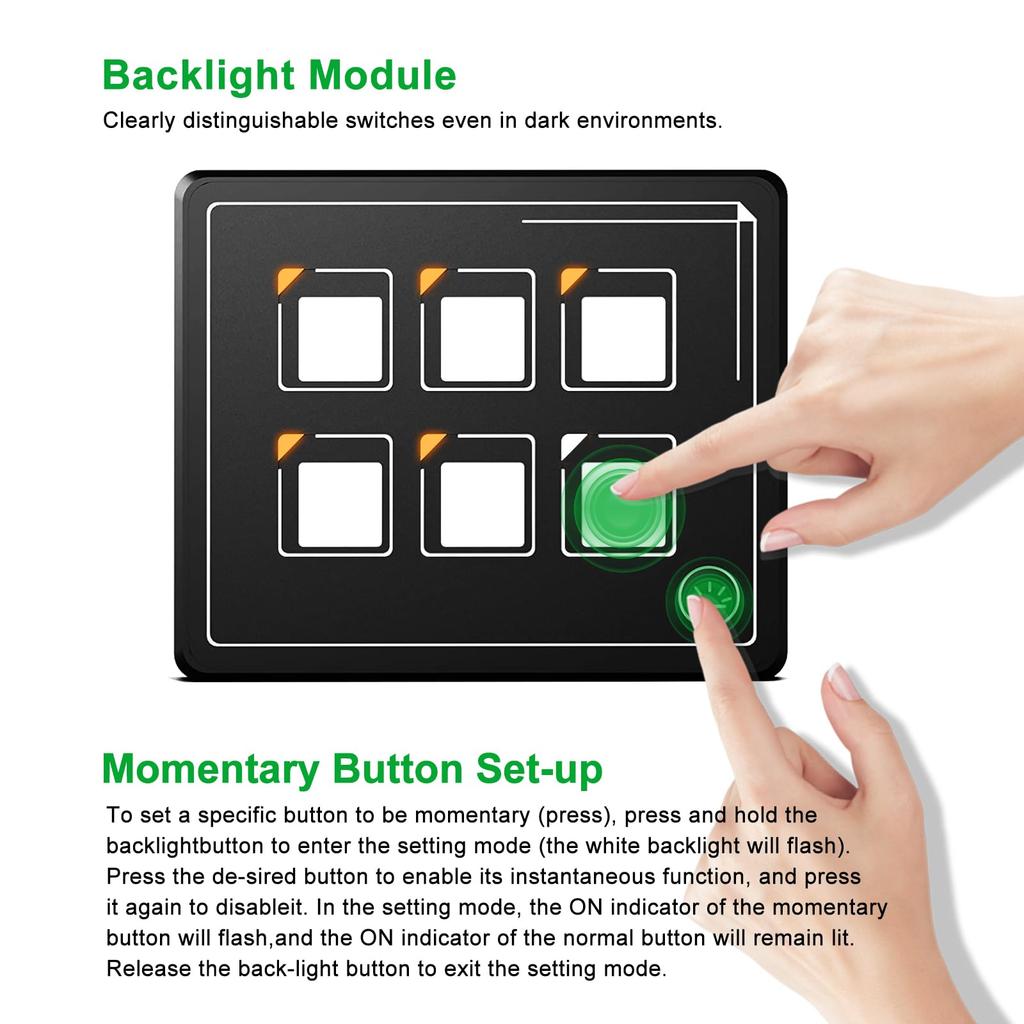 6P/10P Membrane Control Switch Panel with Bluetooth APP Control and IP67 Waterproof Backlight LED Module Panel for Car Boat RV