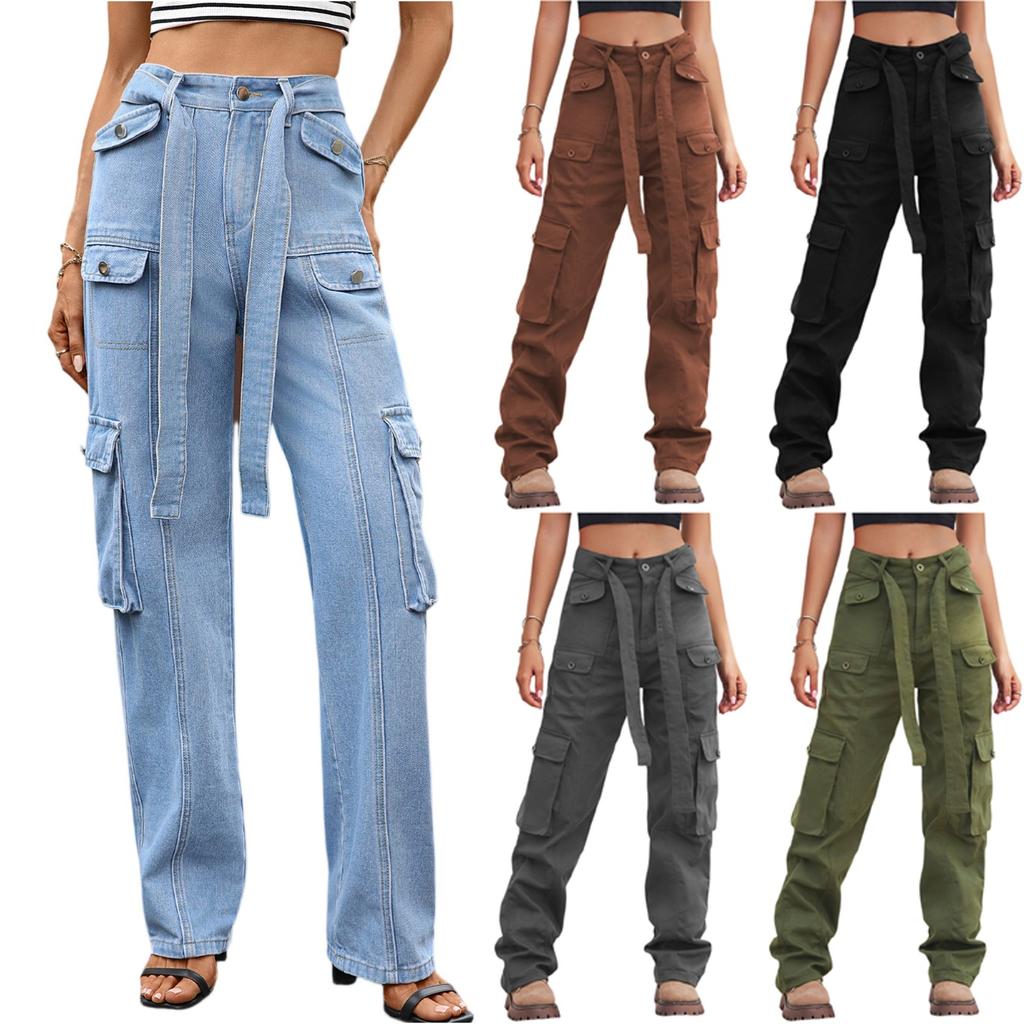 Женские модные однотонные джинсы из денима с карманами, рабочая одежда, повседневные
