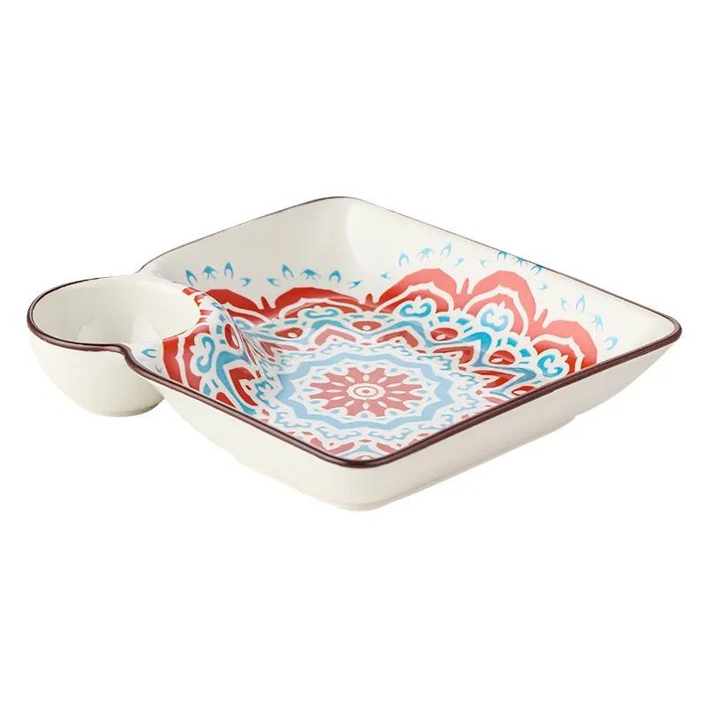 Богемская керамическая тарелка для пельменей, цветная тарелка для закусок с блюдцем, фруктовое десертное блюдо, поднос для картофеля фри