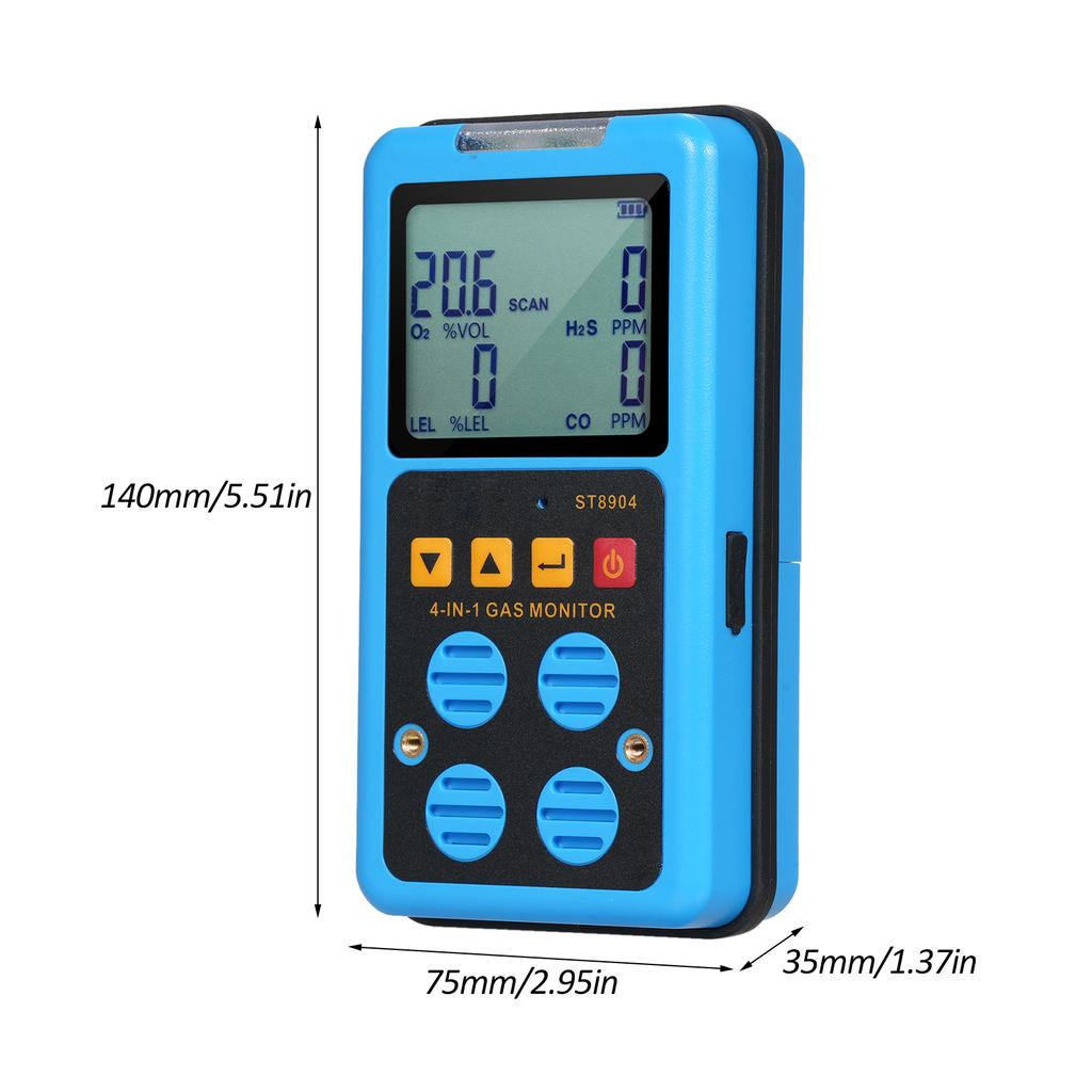 SMART SENSOR 4 in 1 Gas Monitor Rechargeable Portable Gas Detector H₂S O₂ CO and LEL Multi Gas Monitor Professional Gas