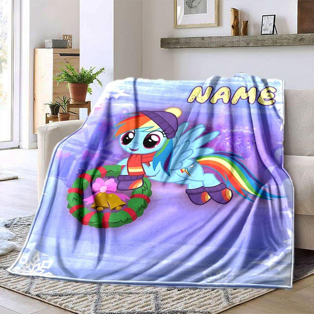 Rainbow Dash With Wreath Cozy Customizable Blanket Personalized Name Comfortable Perfect For Sofa Couch Office Bed Picnics Ideal For All Seasons