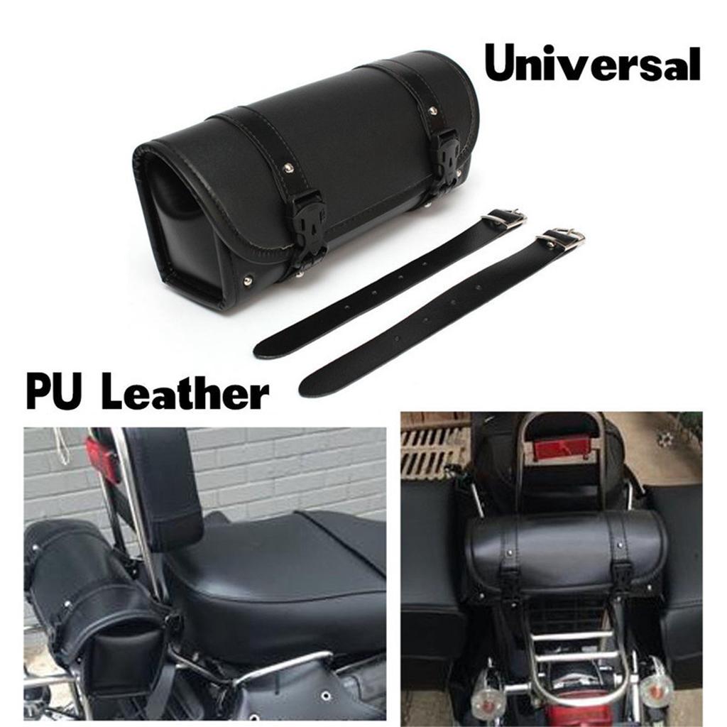 Motorcycle Tool Bag, Universal PU Leather Motorcycle Fork Bag Saddlebag with Adjustable Straps, Handlebar Bag Storage