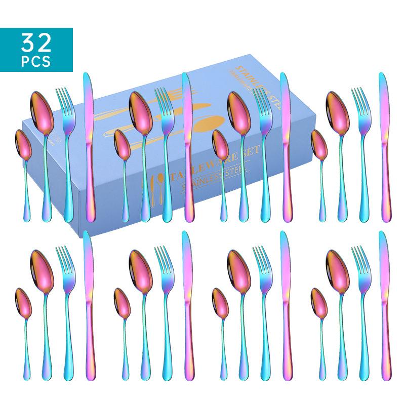 Stainless Steel Steak Knife, Fork and Spoon Tableware 32-Piece Set Suit Western Tableware 8-Person Tableware