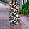 Женское платье макси с цветочным принтом, летнее повседневное платье с коротким рукавом, сарафан с V-образным вырезом, длинные платья с карманами, пляжный отдых