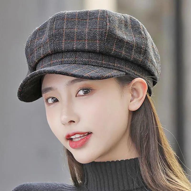 WTEMPO Женские весенне-летние однотонные универсальные модные кепки с козырьком в стиле ретро с клетчатым принтом повседневные бейсболки для отдыха на открытом воздухе
