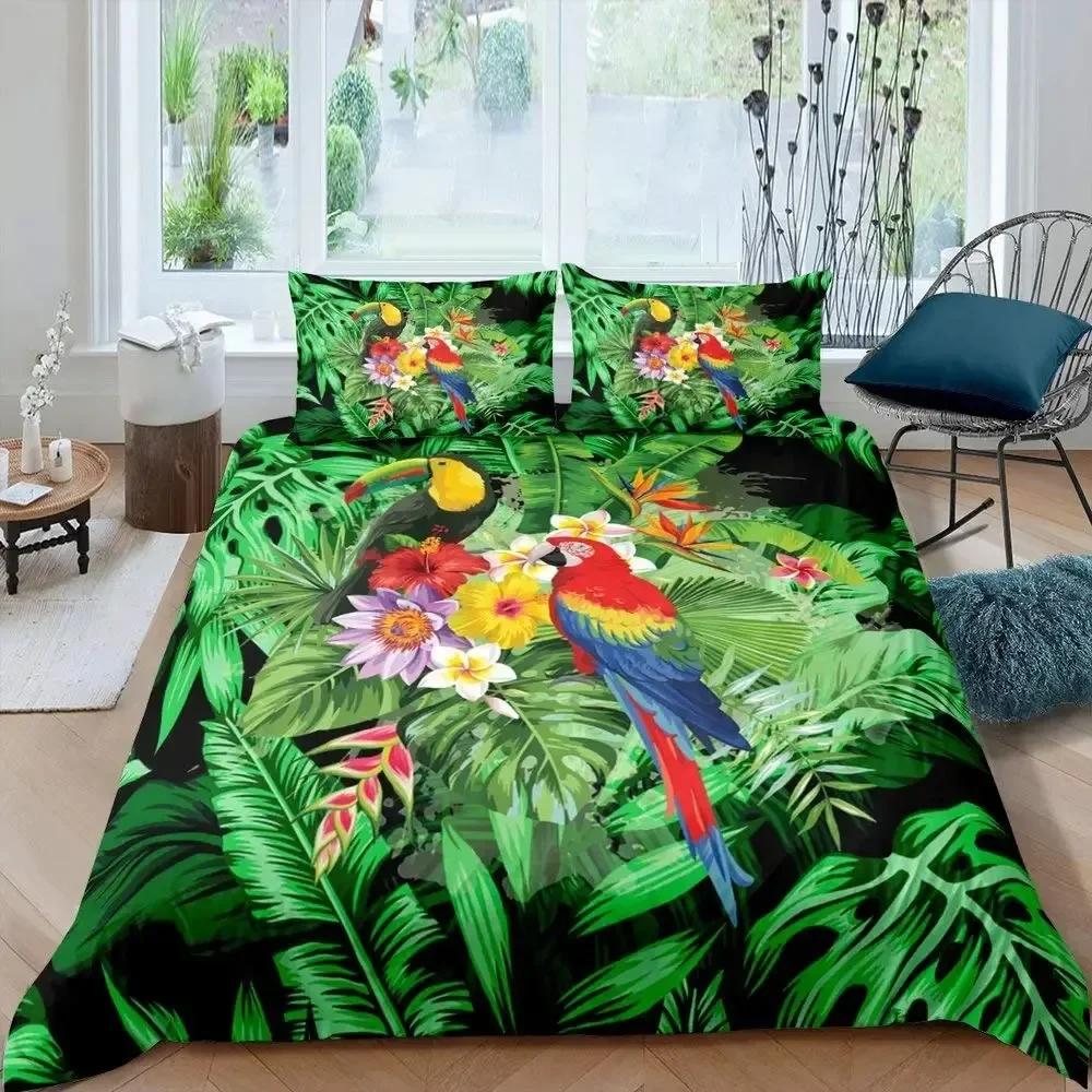 Palm Leaves Monstera Banana Leaves Comfortable Duvet Quilt Cover Pillowcase Bedding Set Children Bedroom Decoration Home Textile