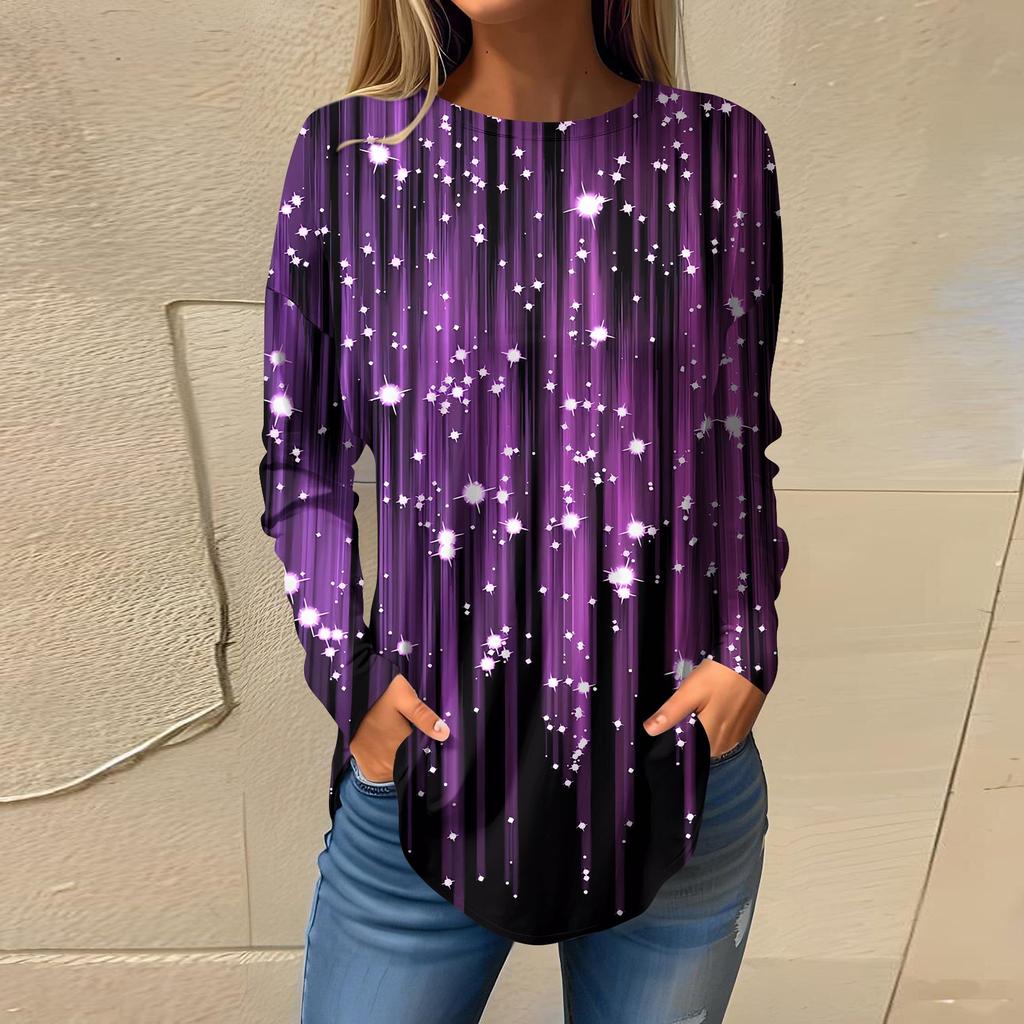 Tee Shirts For Women Fall Casual Long Sleeve Shirts Sweatshirt Geometric Stitching Printing Top Pullover