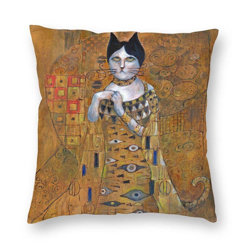 Lovely Cartoon Klimt Style Cat Kitten Throw Pillow Cover Home Decor Square Gold Animal Art Cushion Cover 45X45Cm For Living Room