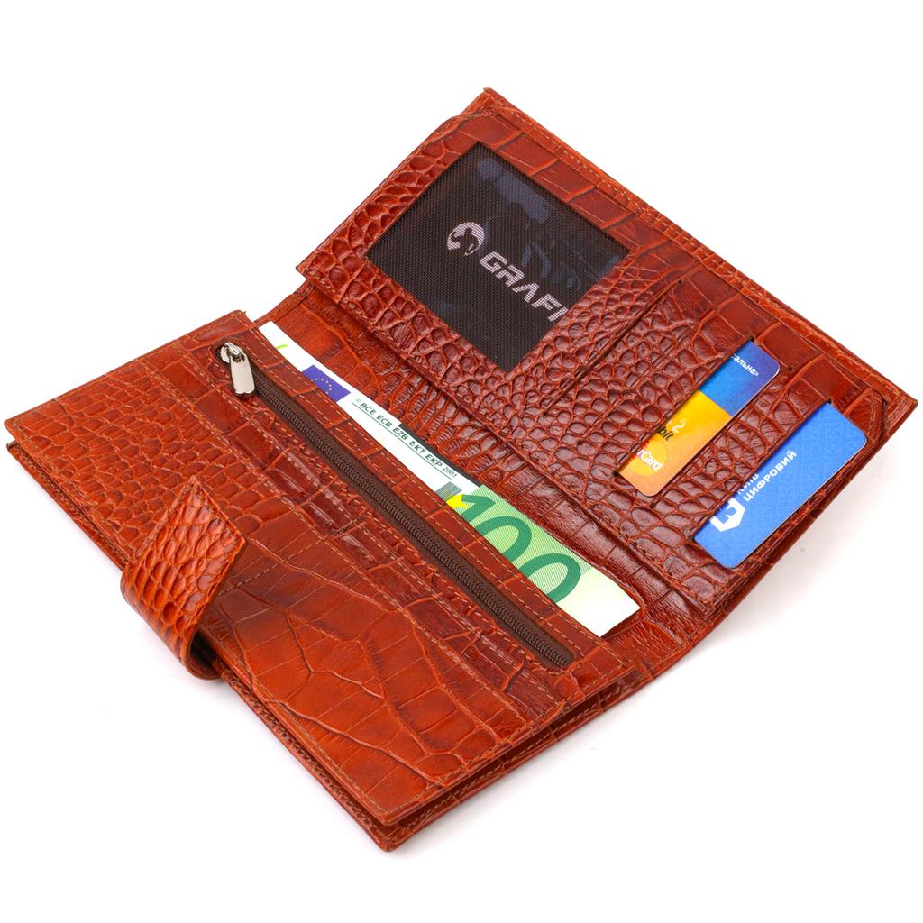 Лакированное вертикальное мужское портмоне из натуральной фактурной кожи с тиснением под крокодила CANPELLINI 21719 Коричневый