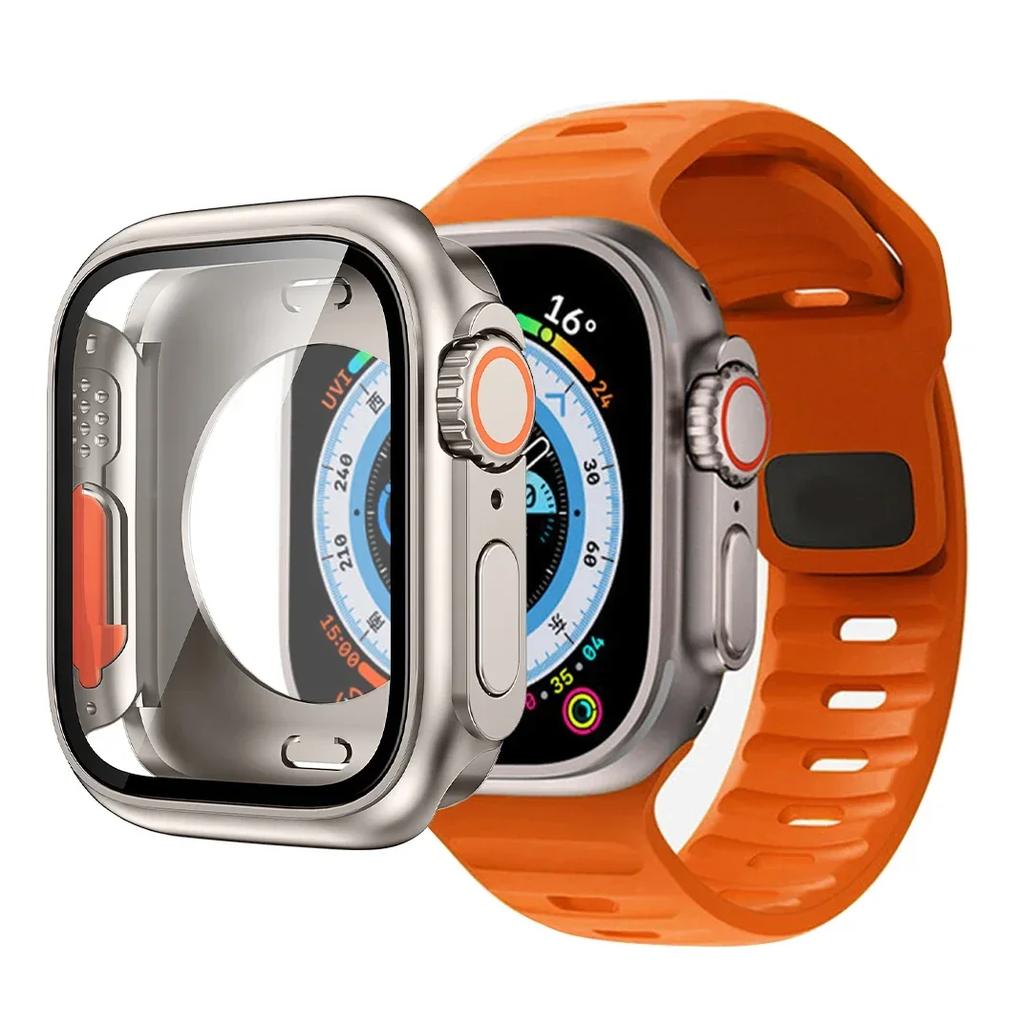 Силиконовый ремешок+чехол Для Apple Watch Чехол 44мм 45мм 41мм 40мм Защитные пленки на экран Сменить на Ultra Для iWatch Серии 8 7 SE 6 5 3
