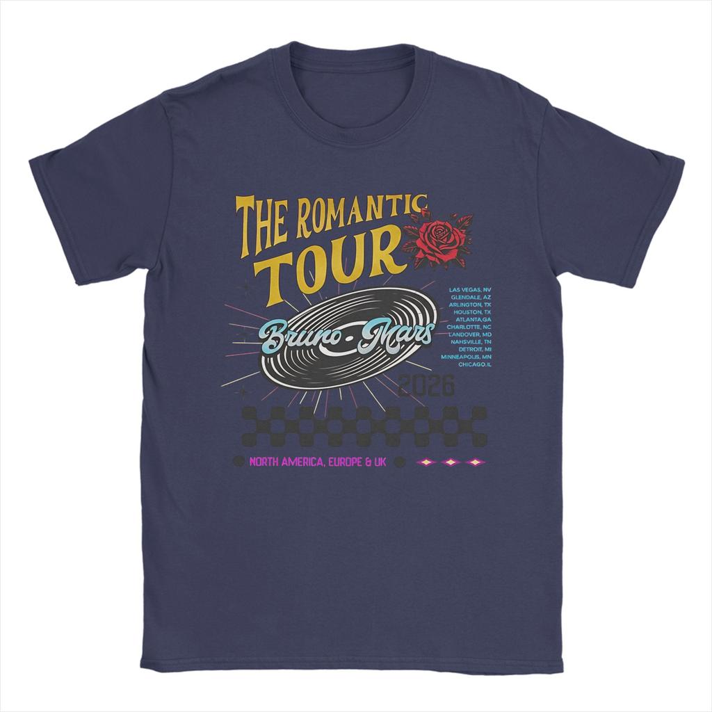 Мужская футболка Bruno Mars The Romantic Tour 2026 100% Хлопок Новинка Футболки С круглым вырезом Футболка С коротким рукавом Топы с принтом