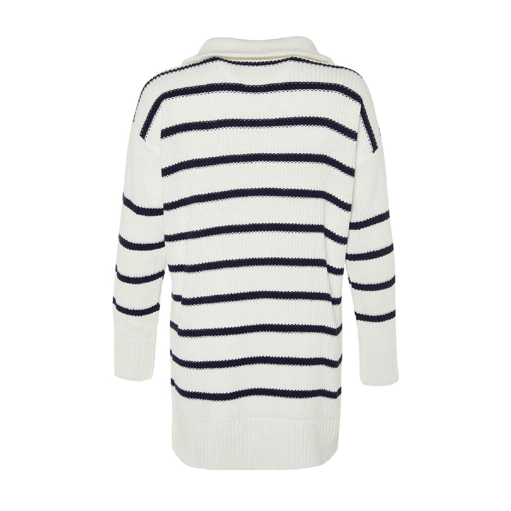 Темно-синий вязаный свитер с полосатым воротником и молнией Tctaw24ak00037