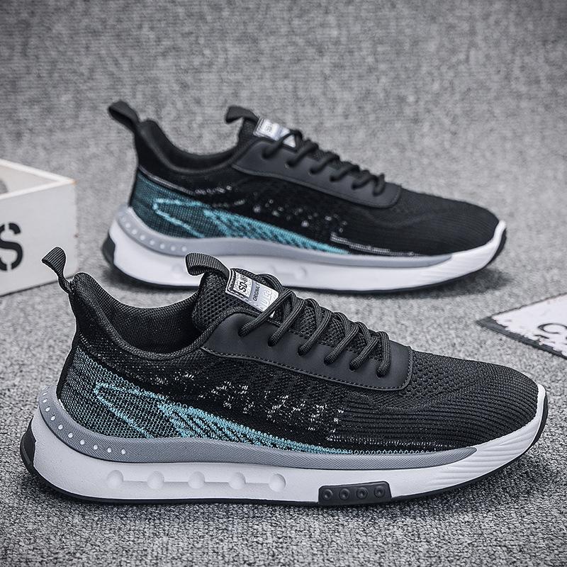 Летние новые дышащие летающие плетеные повседневные туфли модные трендовые мужские туфли сетчатые спортивные кроссовки D368