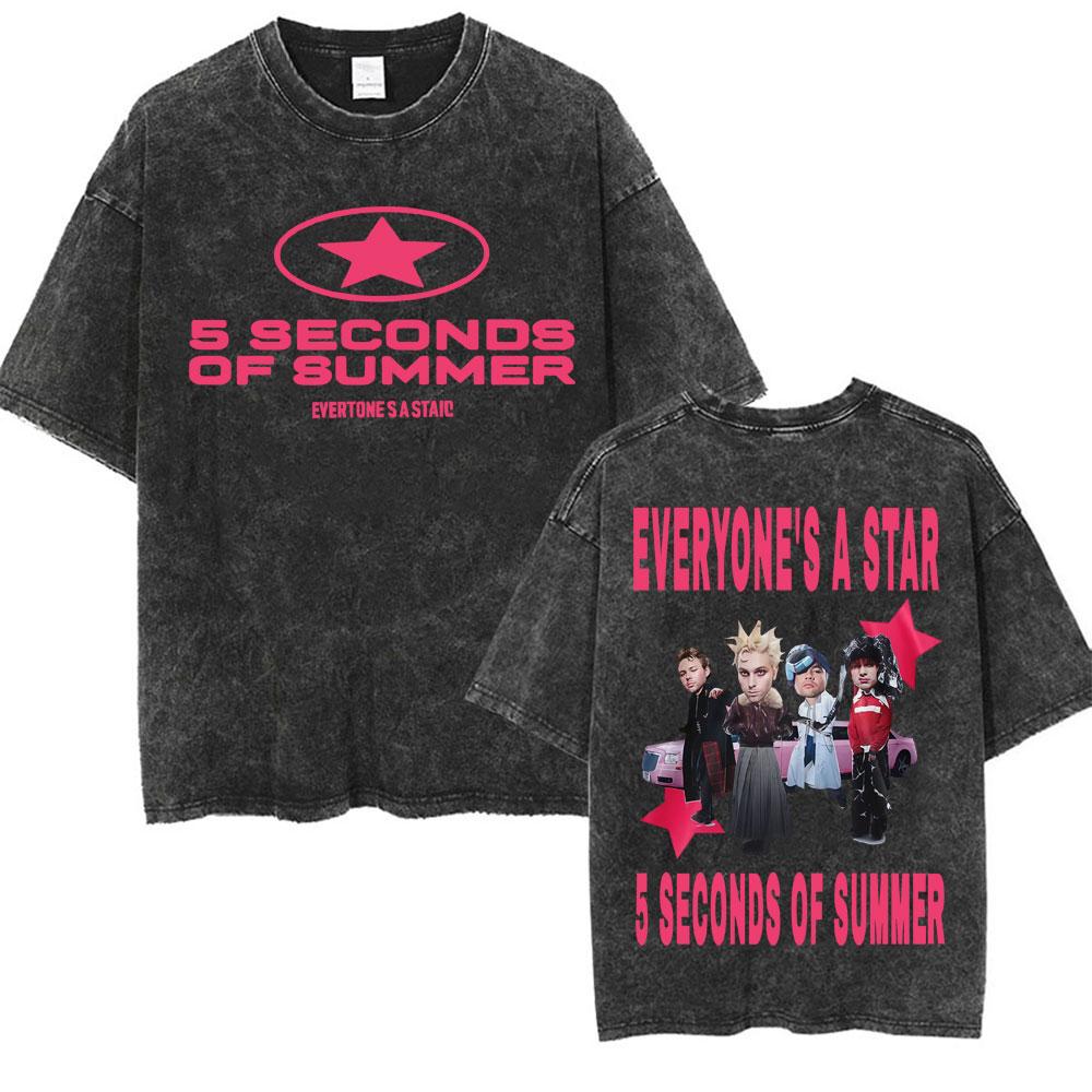 Seconds of Summer Everyones A Star World Tour Vintage Washed T Shirts Men Women Harajuku Hip Hop Oversized Tshirt Streetwear