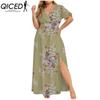 QICED L-5XL Женская мода лето весна короткий рукав V-образный вырез повседневные платья