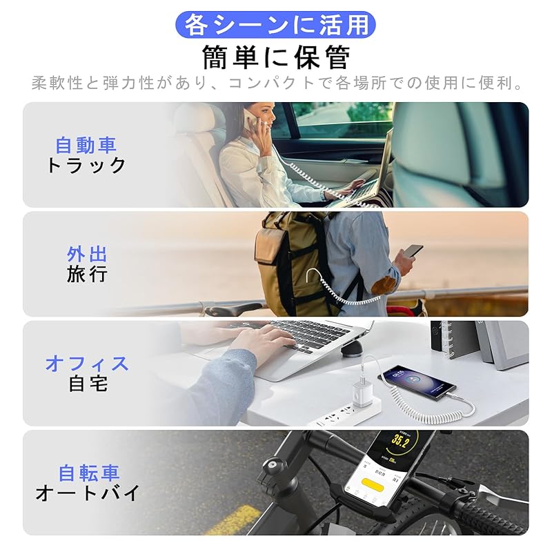 Viviber USB-C/Type-C To USB-C Cable Coiled Iphone16 Car Cable 60W/PD Compatible Free Expansion and Contraction (from 0.3M To 1.2M) Type C Iphone15